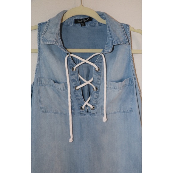 Chambray Lace Up Dress - Picture 4 of 7